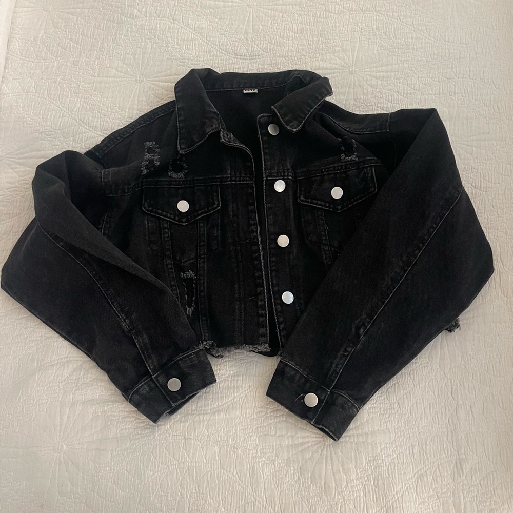 Cropped black jean jacket